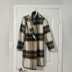 BB Dakota Plaid Coat in Black, White, and Tan